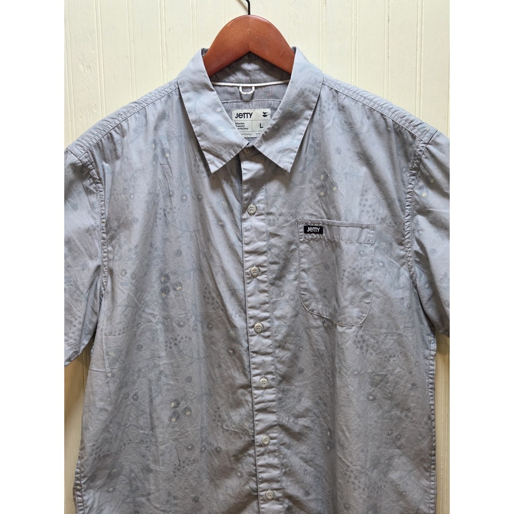 Jetty Shirt Mens Large Gray Floral Short Sleeve Button Up Cotton Casual‎ Summer